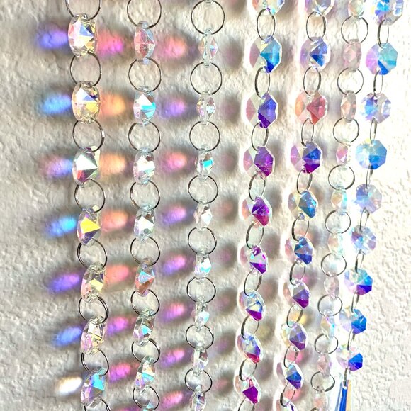 23" 7 Dangling Strands AB Crystal Prisms Suncatcher Curtain Sun Hangng New - Picture 6 of 6